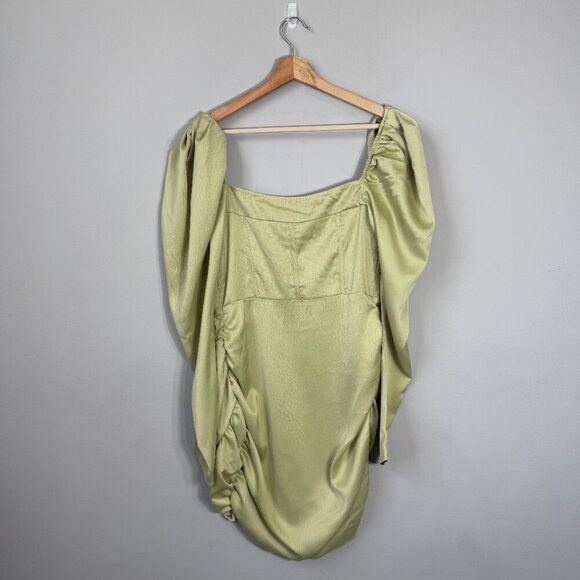 NWT PrettyLittleThing Puff Sleeve Corset Bodycon Mini Dress Womens 6 Olive Green - Picture 4 of 15